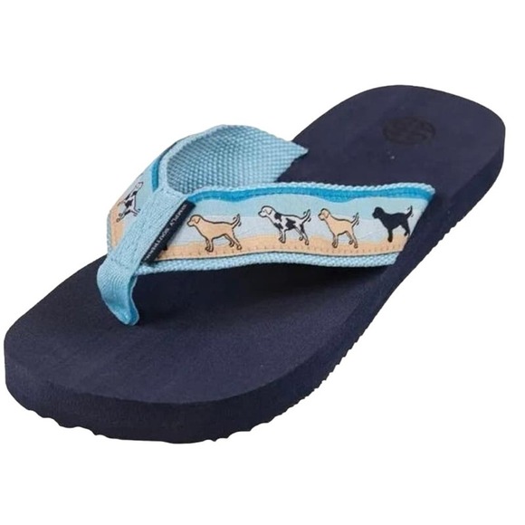 NWT SIMPLY SOUTHERN Woven Print Sandals Flip-Flops Dog Dogs Pup - Women’s Medium - Picture 1 of 2